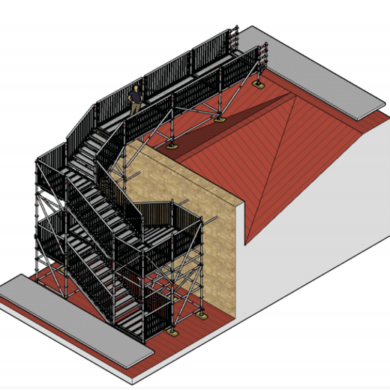 ¿Qué función cumplen las escaleras de emergencia en obras y construcciones?